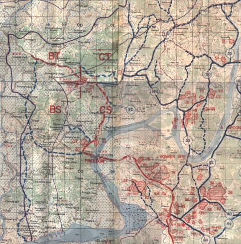 １９５３年時点での臨津江付近の地図（クリックで拡大表示）