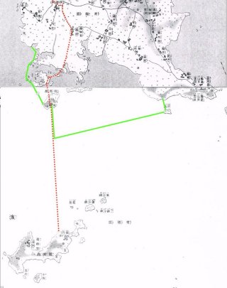 龍媒島までの遠浅の海を歩いた予測ルート（クリックで拡大表示）